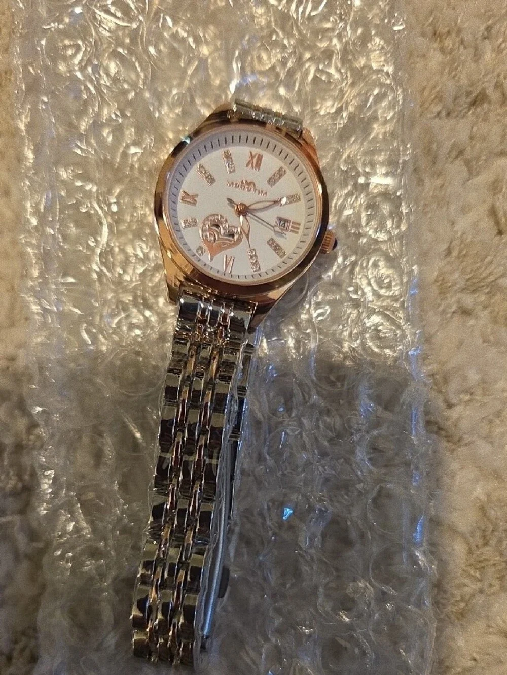 Two-Tone Silver and Rose Gold Women's Bracelet Watch